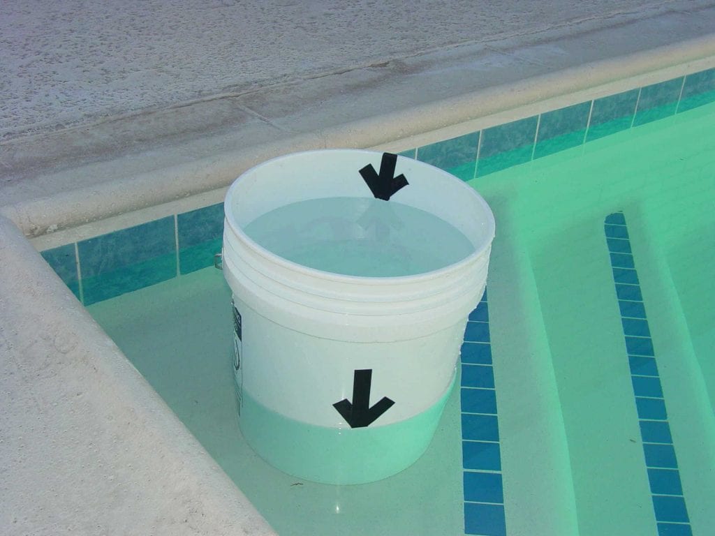 Pool leak detection using evaporation bucket test on pool in City Bowl, Cape Town.
